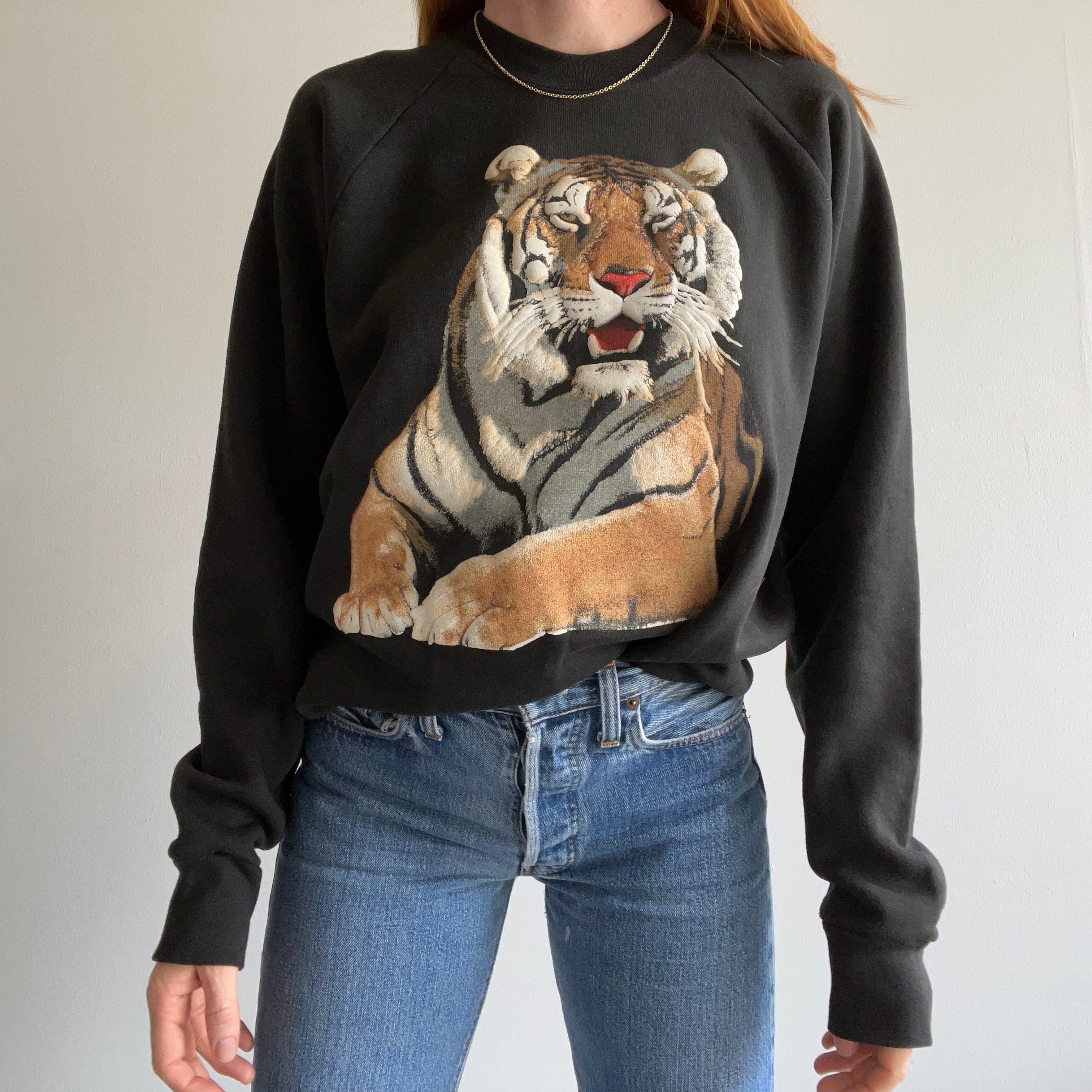Sweat-shirt Tigre exceptionnel des années 1990 par Oneita - WOWOWOW