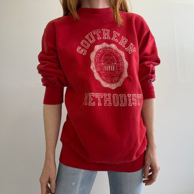 1980 Champion Brand Souther Methodist Reverse Weave EPIC Heavyweight Sweatshirt w Raccommodage - OUI !!!