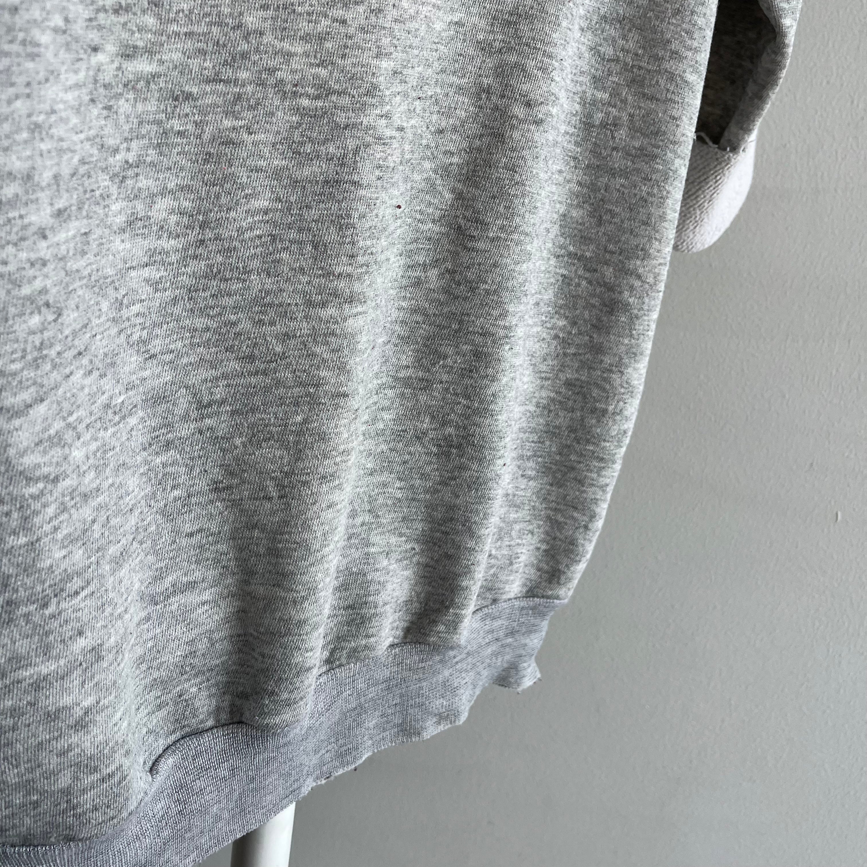 1980s Cut Sleeve Super Thin Gray Sweatshirt