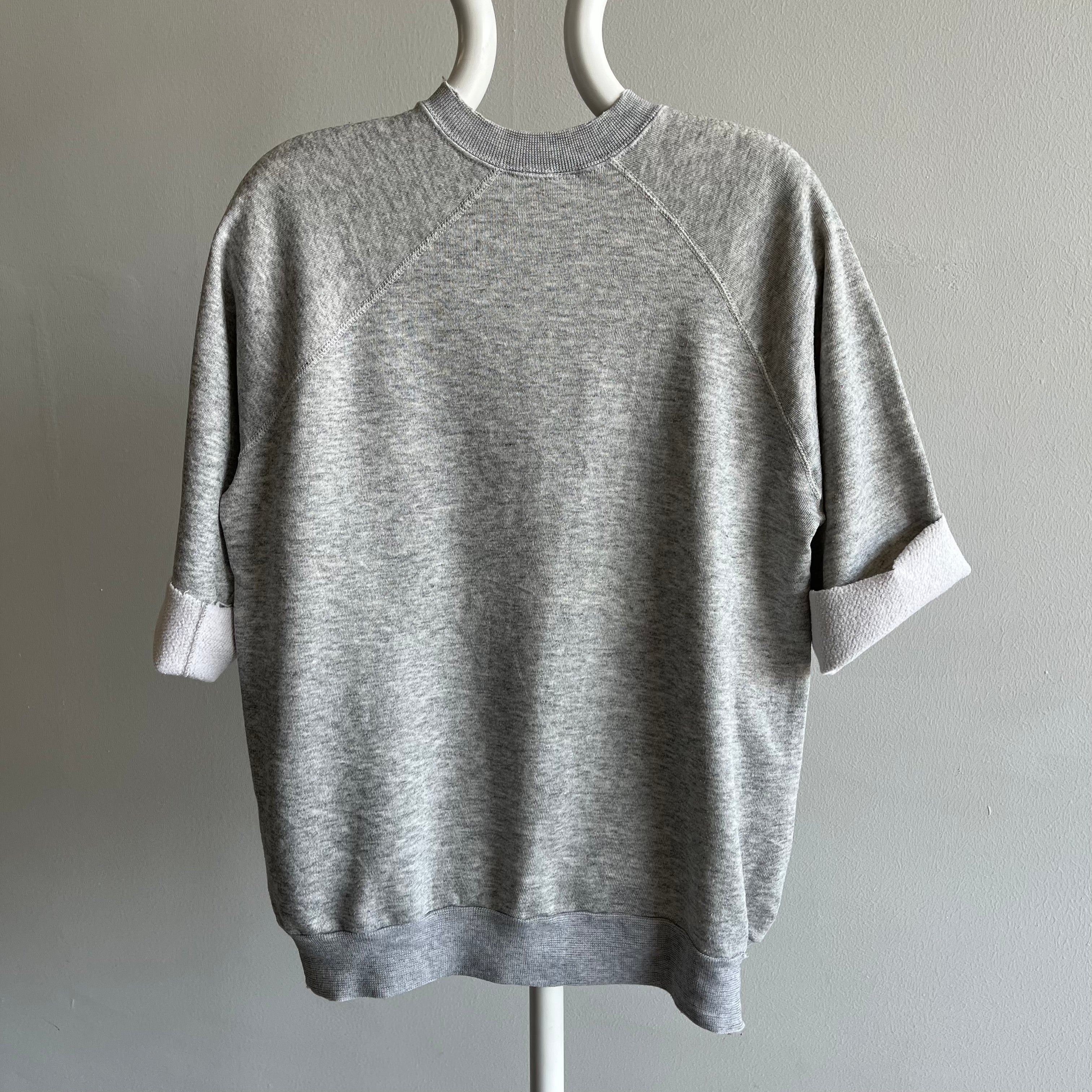 1980s Cut Sleeve Super Thin Gray Sweatshirt