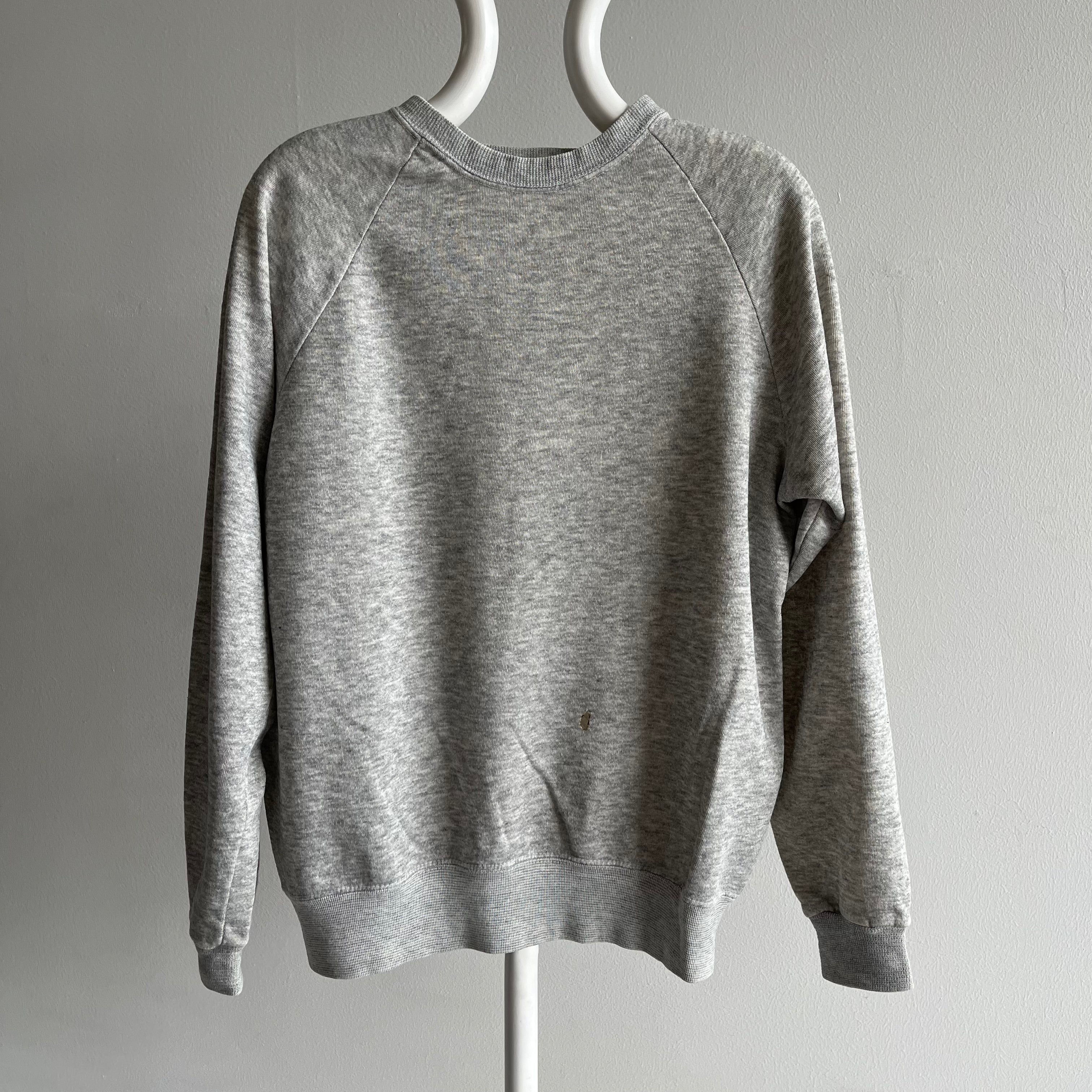 1980s Blank Gray Sweatshirt with a Cigarette Burn