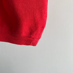 1980/90s Bassett Walker Red Henley Short Sleeve Sweatshirt AKA Warm Up
