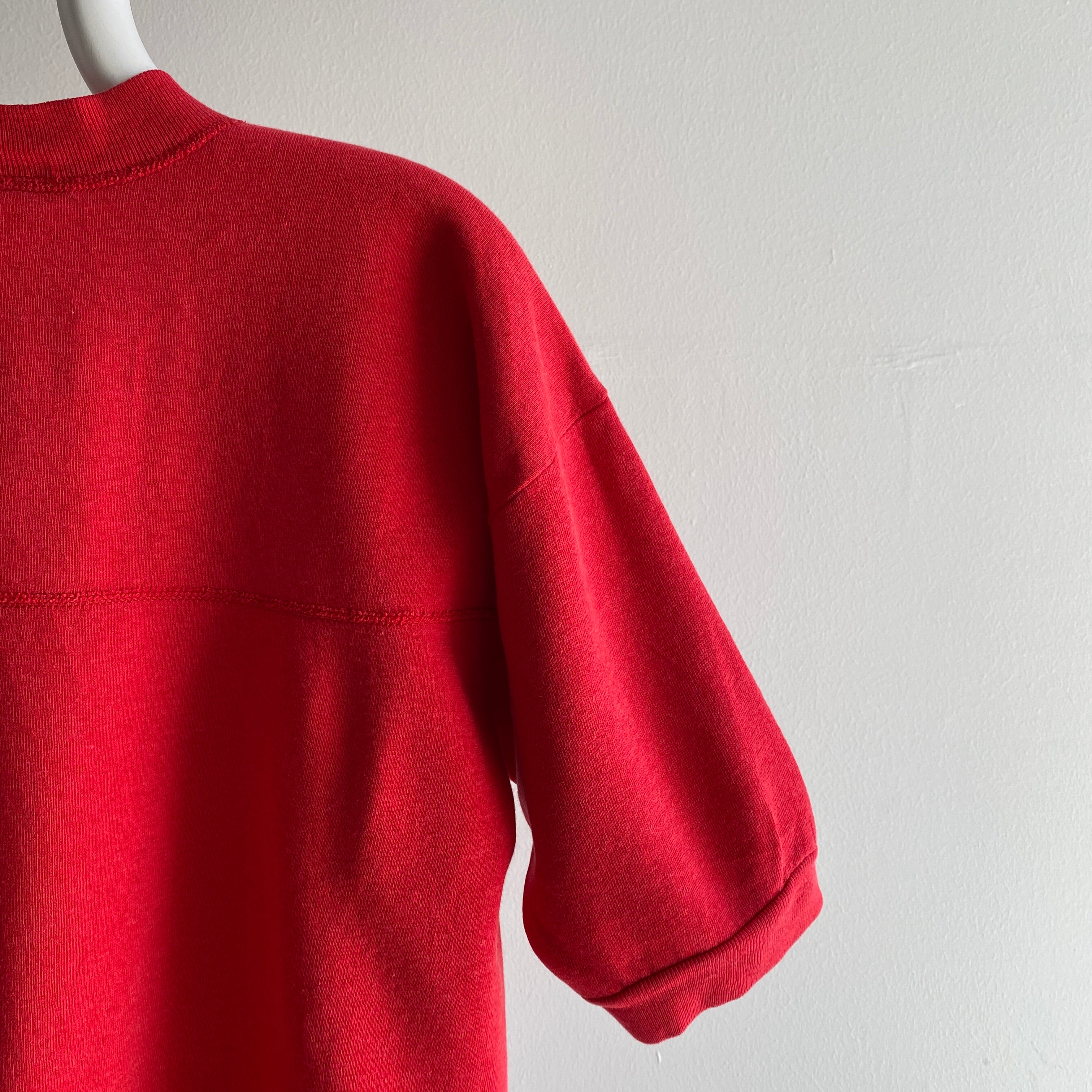 1980/90s Bassett Walker Red Henley Short Sleeve Sweatshirt AKA Warm Up