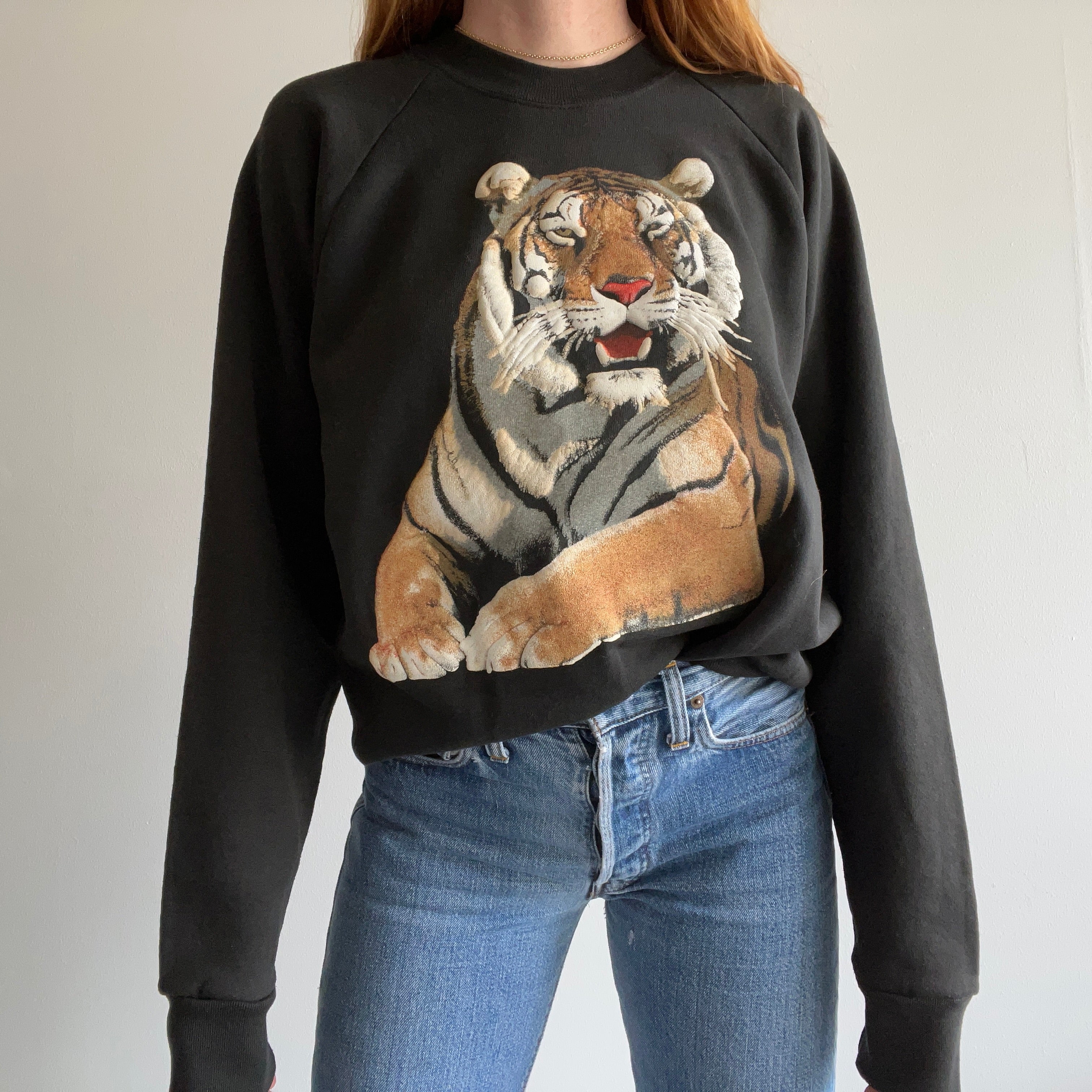 Sweat-shirt Tigre exceptionnel des années 1990 par Oneita - WOWOWOW