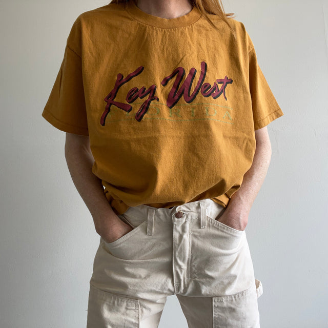 T-shirt Key West Tourist des années 1990 en or moutarde