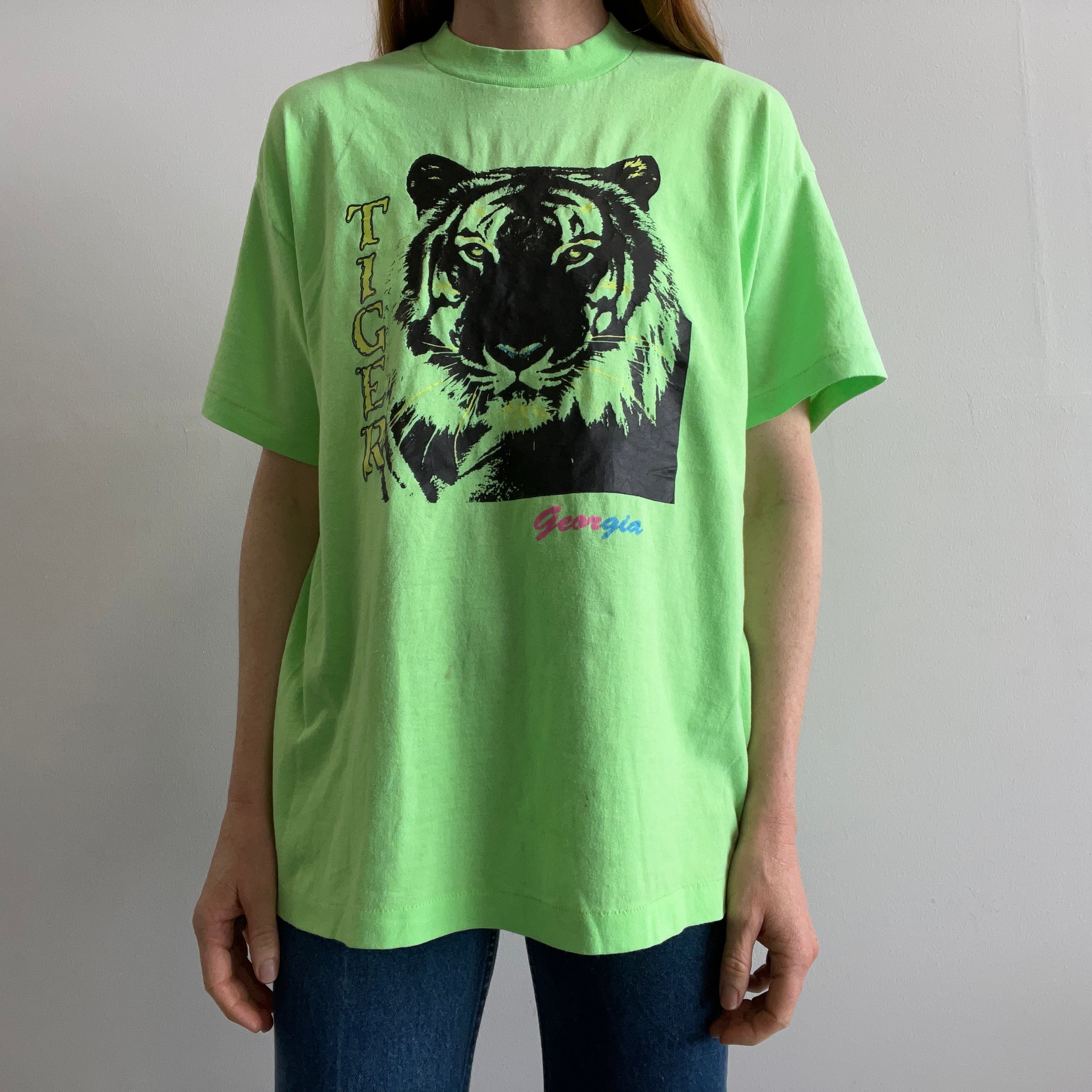 1980/90s Georgia Tiger Tourist T-Shirt in Neon Green