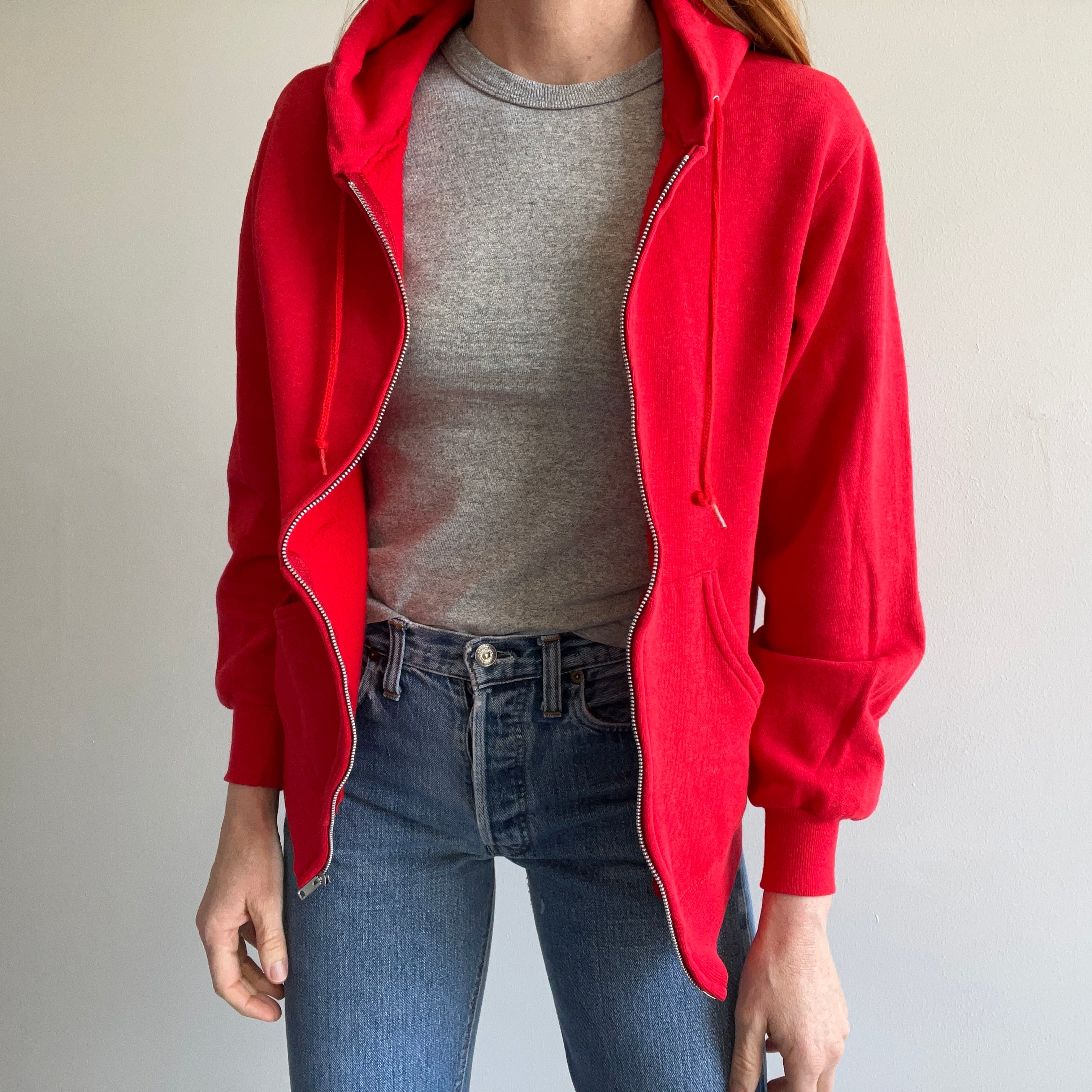 1980s Red Zip Up Hoodie