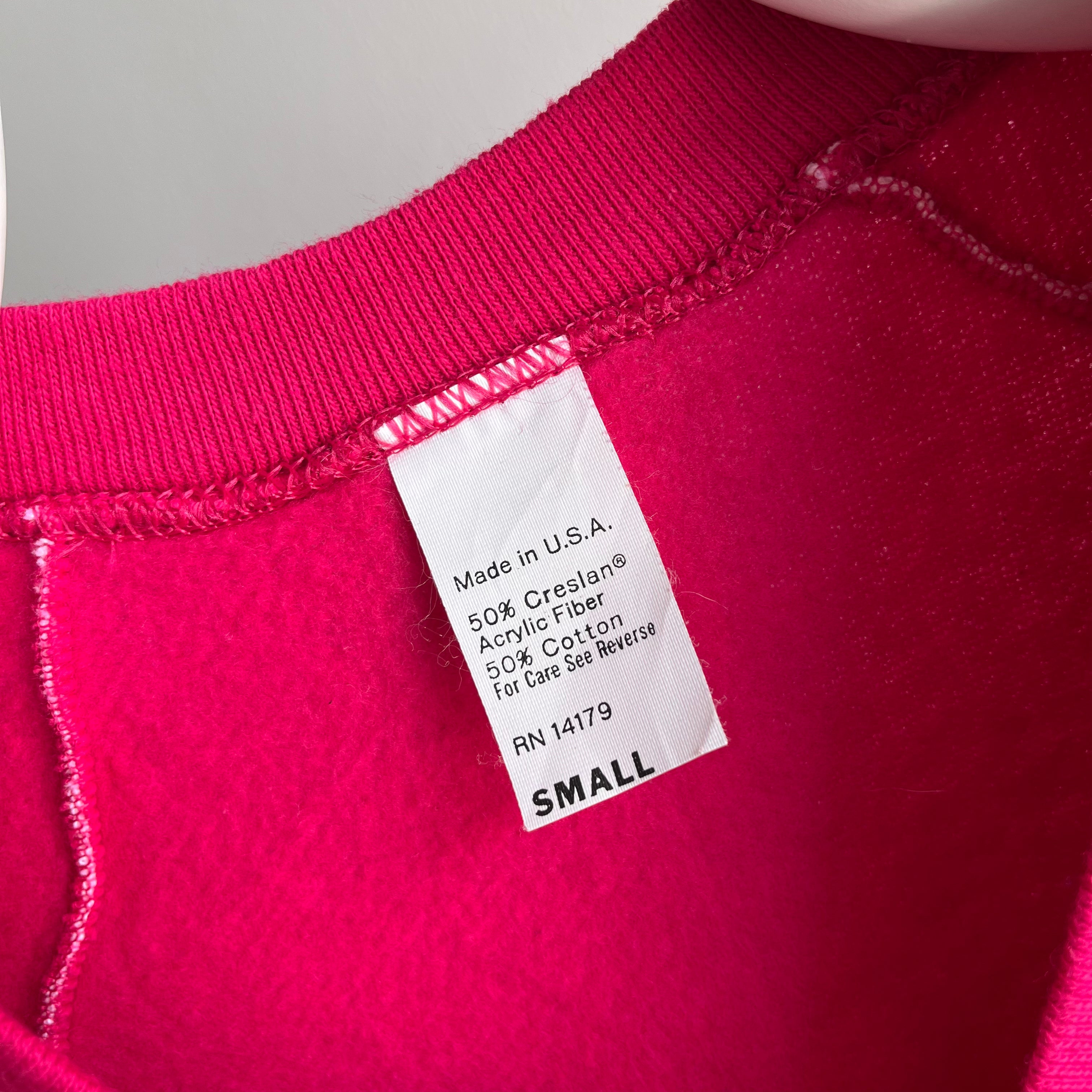 1980s Never Worn (Except this Pic) Hot Pink V-Neck Smaller Sweatshirt