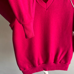 1980s Never Worn (Sauf this Pic) Hot Pink V-Neck Small Sweatshirt