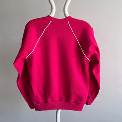 1980s Never Worn (Except this Pic) Hot Pink V-Neck Smaller Sweatshirt