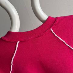 1980s Never Worn (Sauf this Pic) Hot Pink V-Neck Small Sweatshirt