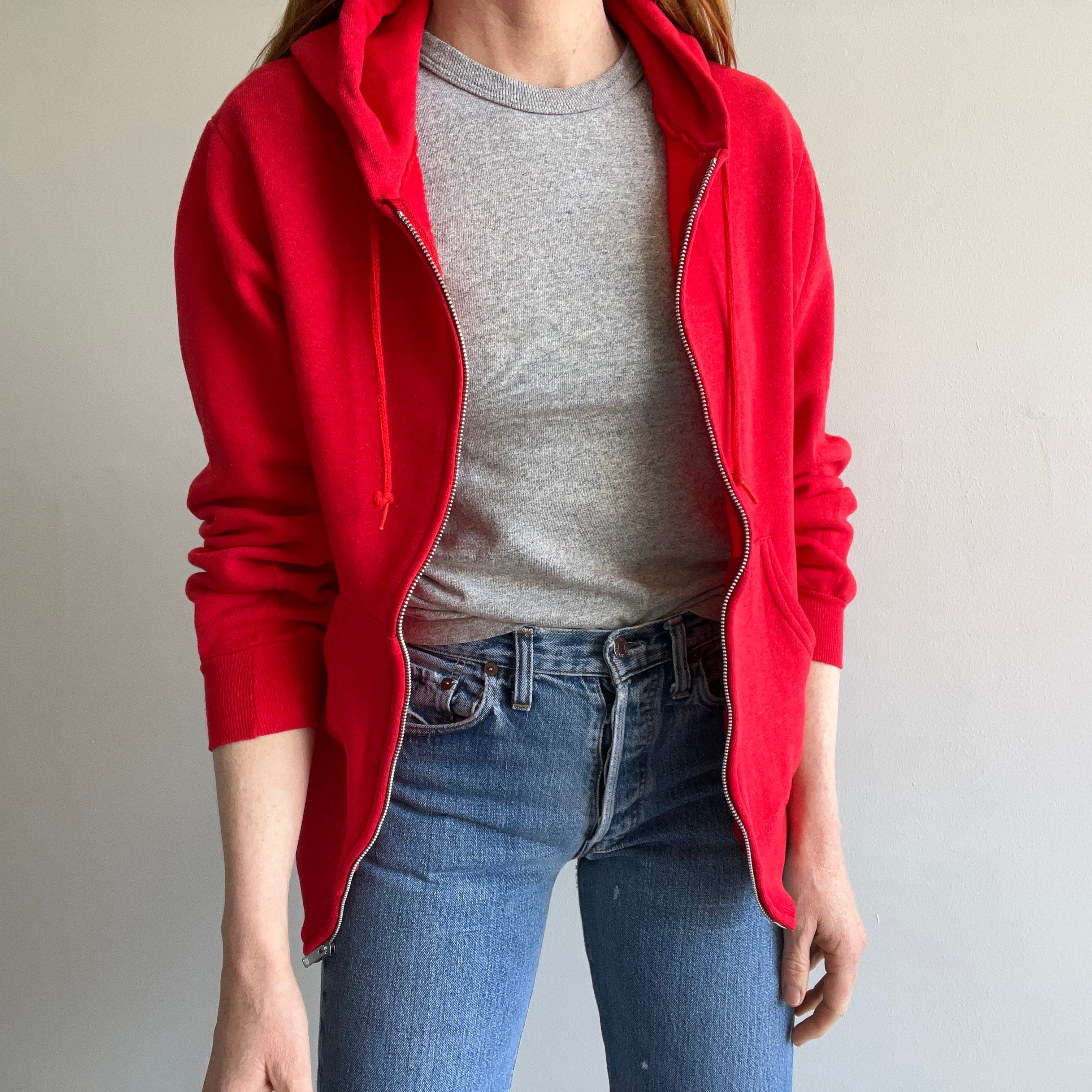 1980s Red Zip Up Hoodie