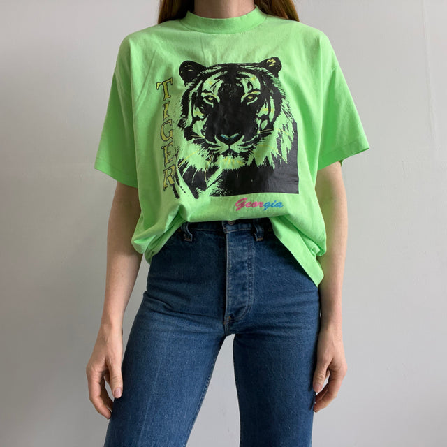 T-shirt Georgia Tiger Tourist des années 1980/90 en vert fluo