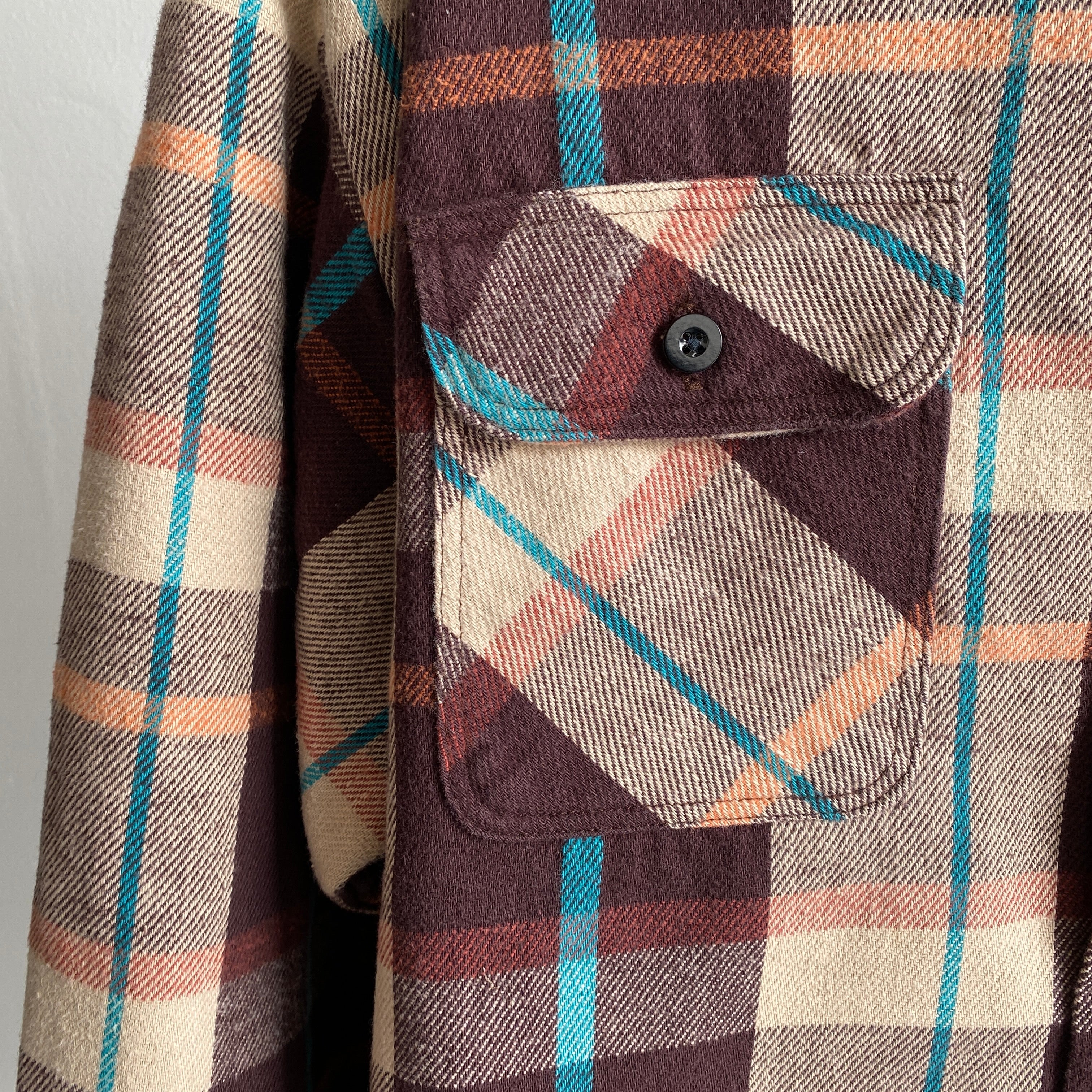 1980s Brown and Teal Insulated Flannel - Oversized