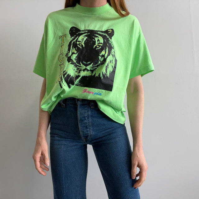 T-shirt Georgia Tiger Tourist des années 1980/90 en vert fluo