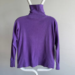 1970s Blank Purple Cotton Knit Turtleneck
