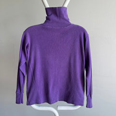 Col roulé en tricot de coton violet vierge des années 1970