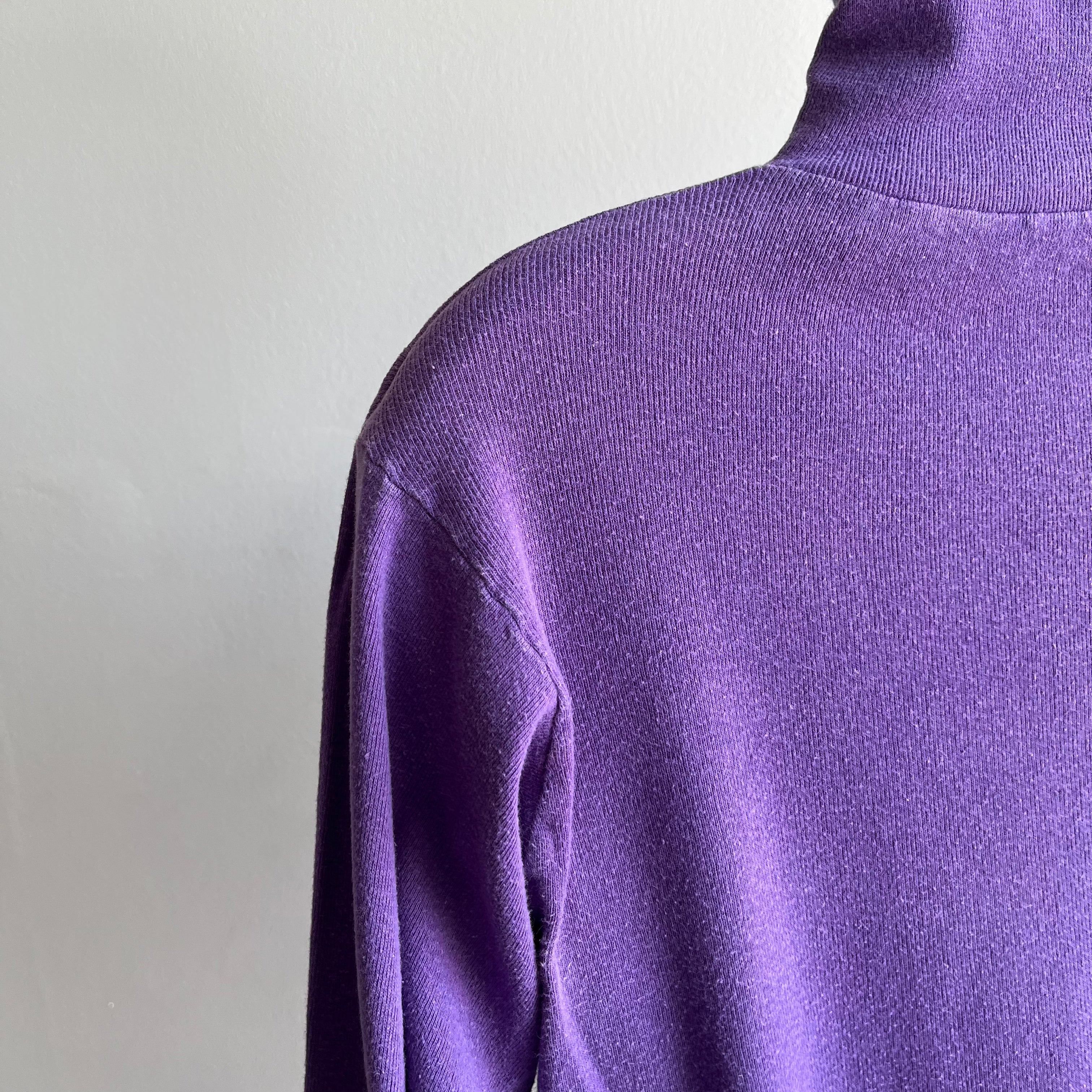 1970s Blank Purple Cotton Knit Turtleneck