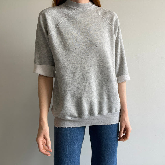 1980s Cut Sleeve Super Thin Gray Sweatshirt