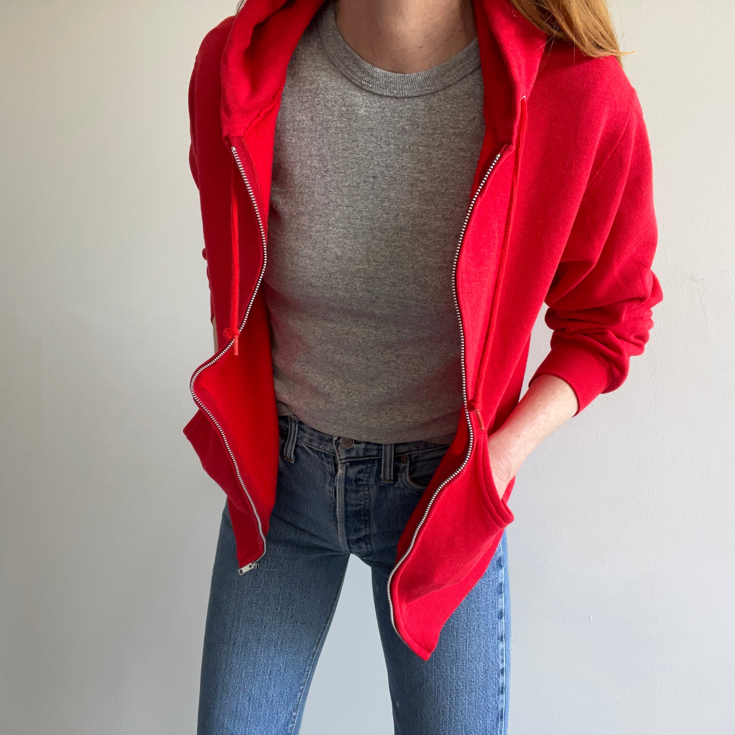 1980s Red Zip Up Hoodie