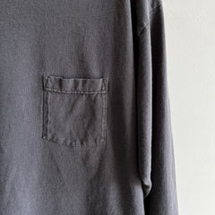 1990s Lee Brand DIY 3/4 Sleeve Faded Black Pocket T-Shirt