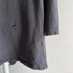1990s Lee Brand DIY 3/4 Sleeve Faded Black Pocket T-Shirt