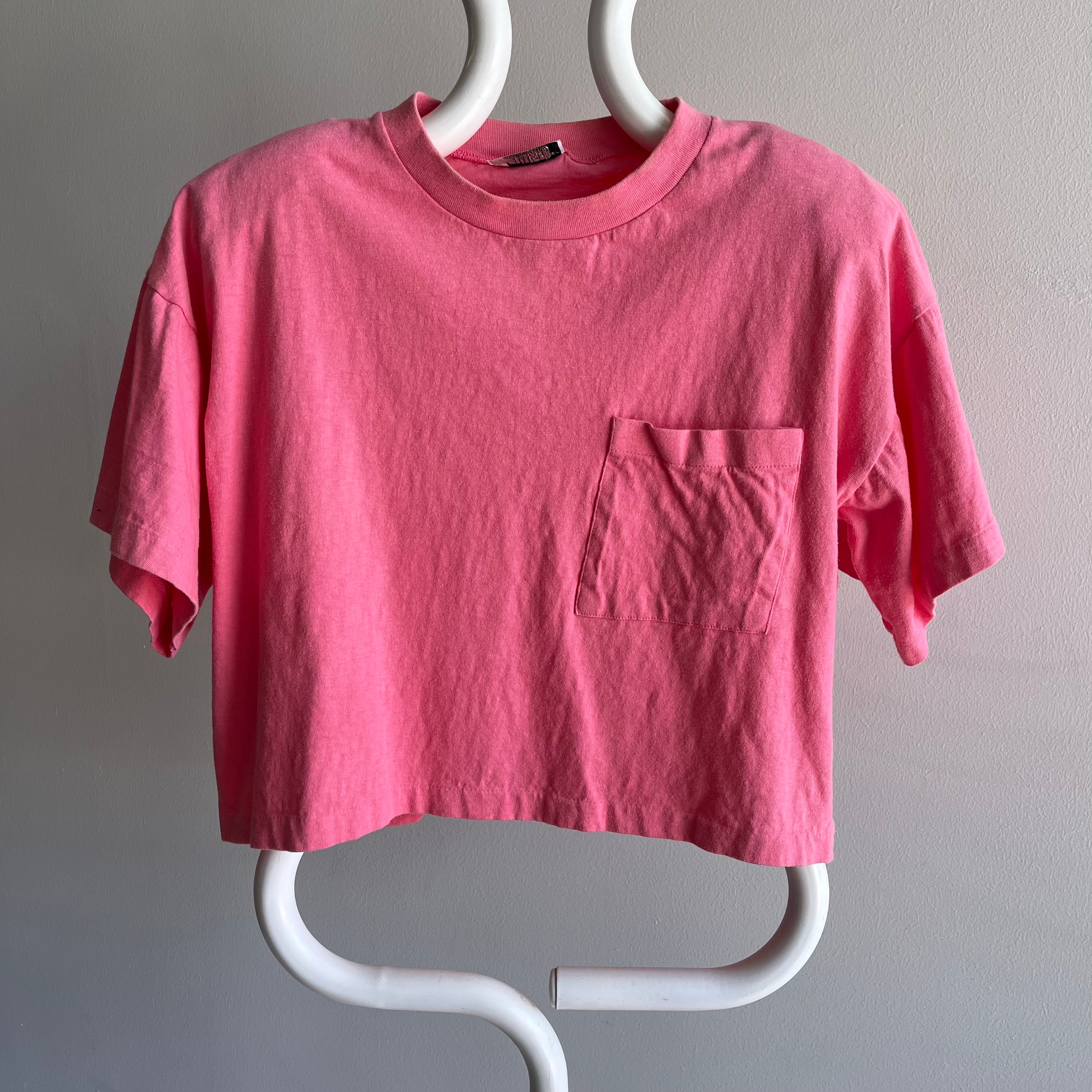 1980s Salmon Pink Pocket Crop Top With Shoulder Pads!!!