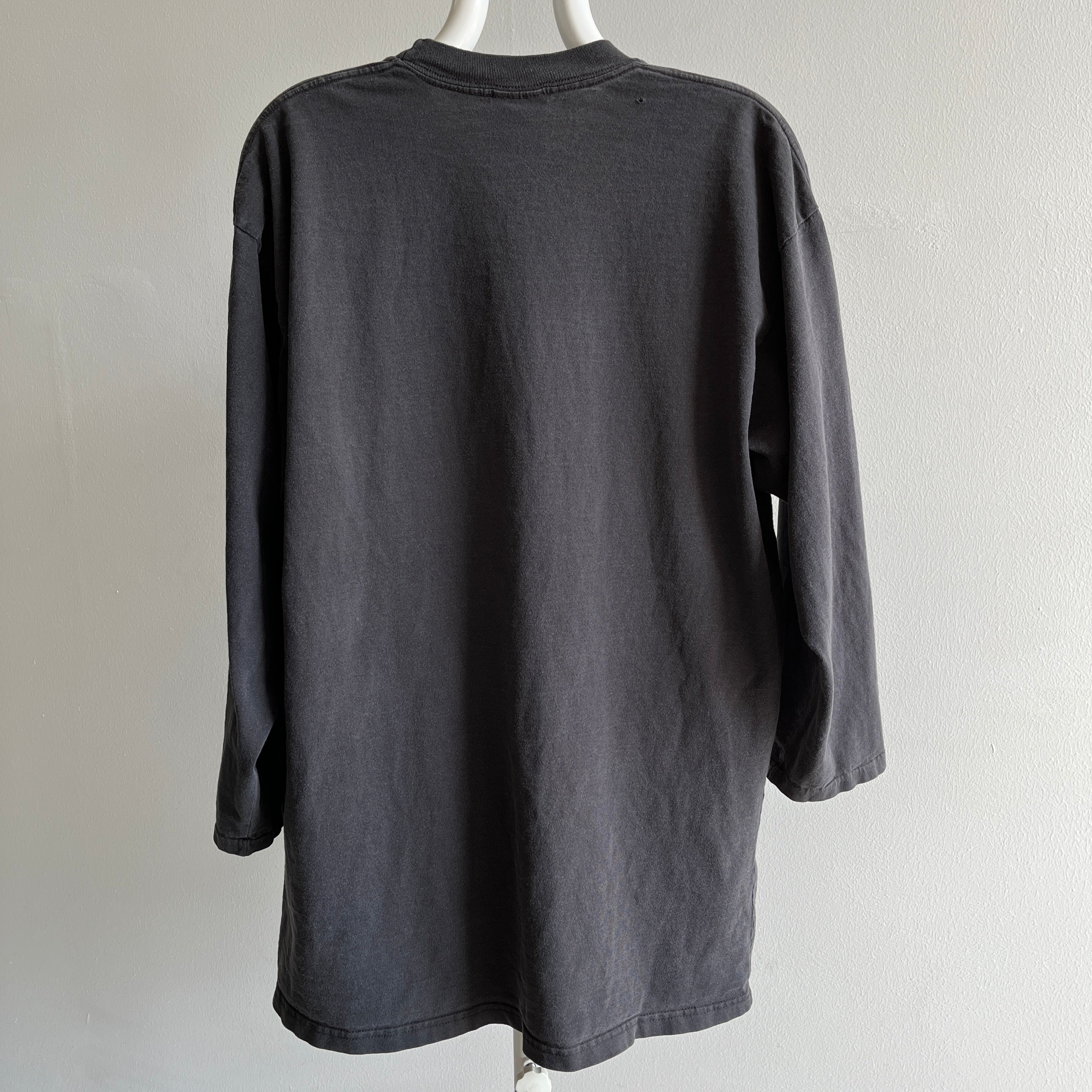 T-shirt de poche noir délavé à manches 3/4 Lee Brand DIY des années 1990