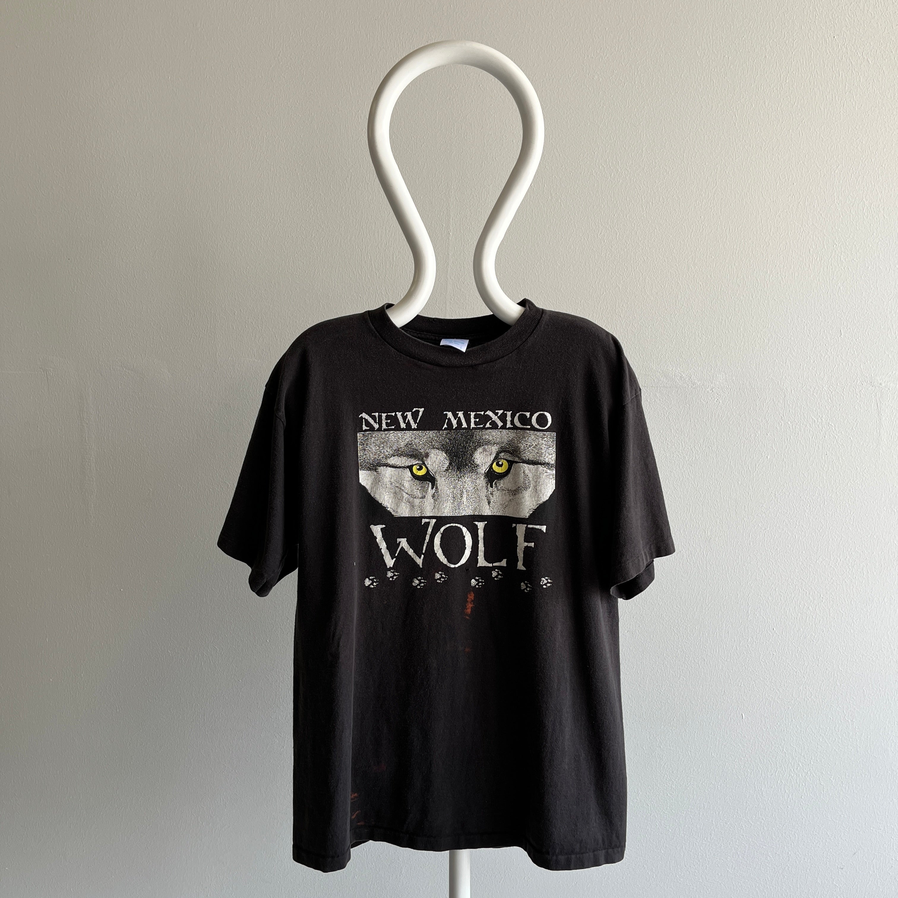 1990s New Mexico Wolf T-Shirt with Paint Stains