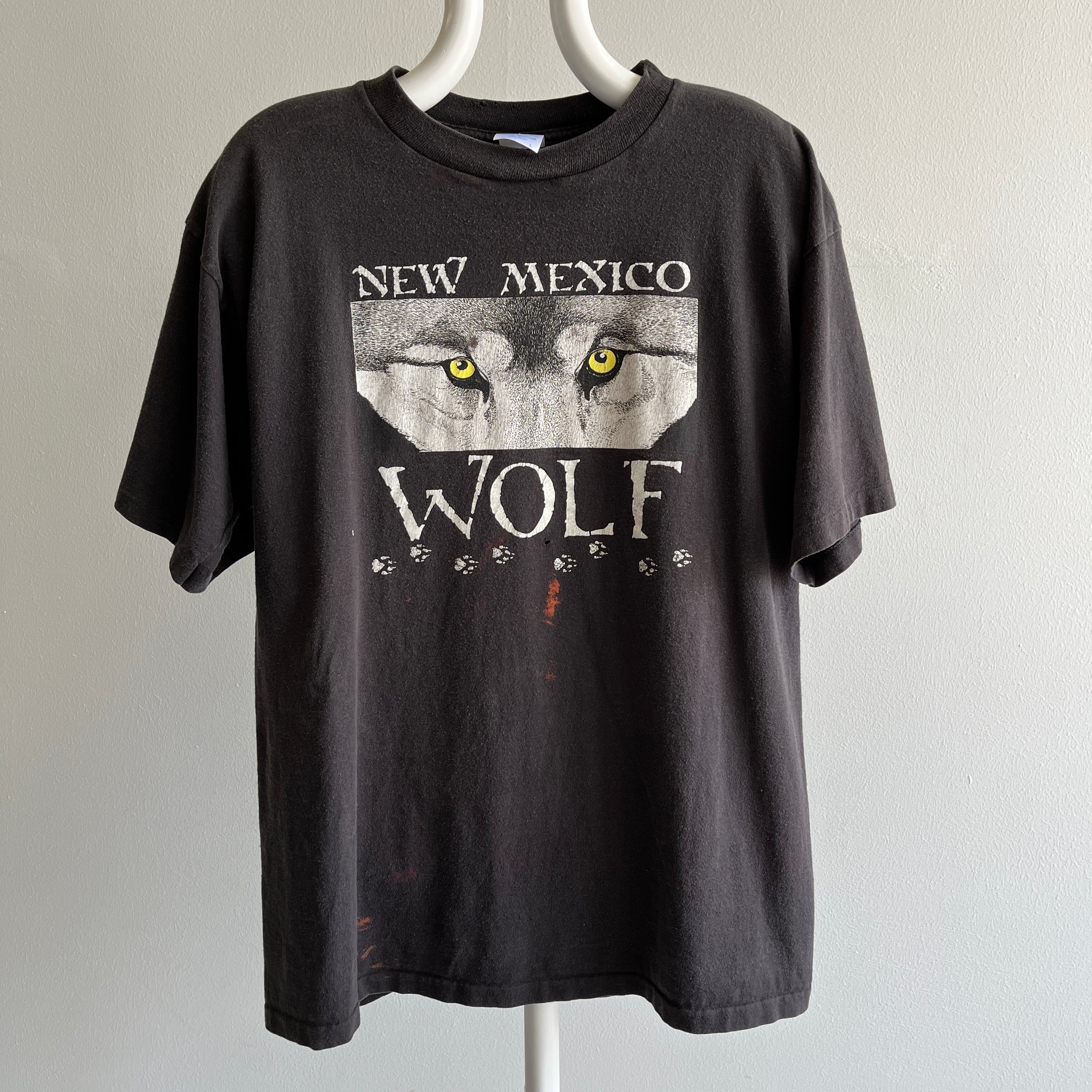 1990s New Mexico Wolf T-Shirt with Paint Stains