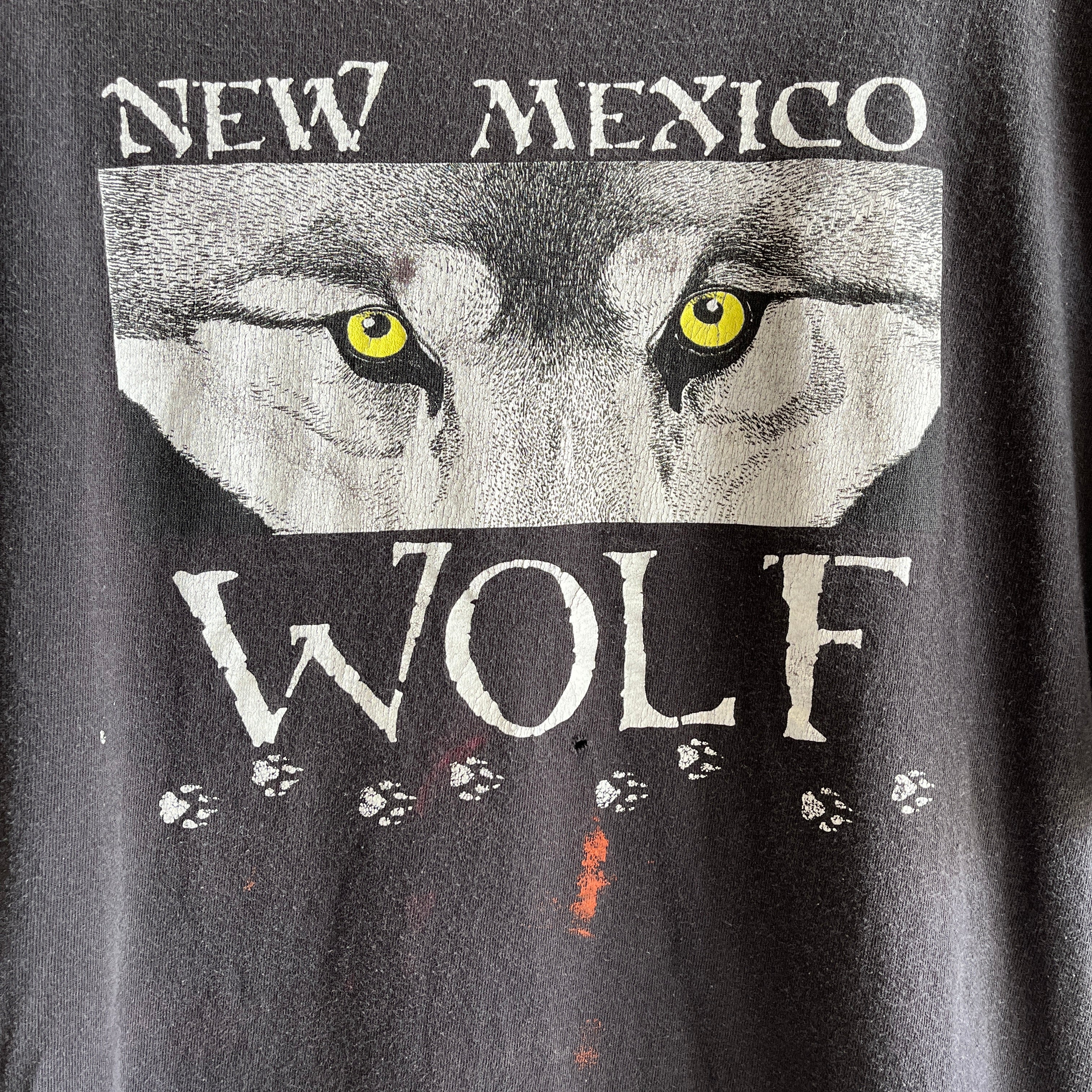 1990s New Mexico Wolf T-Shirt with Paint Stains