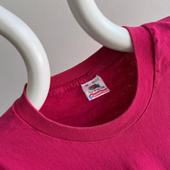 1980s Hot Magenta Pink FOTL Cotton Selvedge Pocket T-Shirt - Long