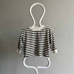 1980s Striped 1/2 Sleeve Mock Neck Crop