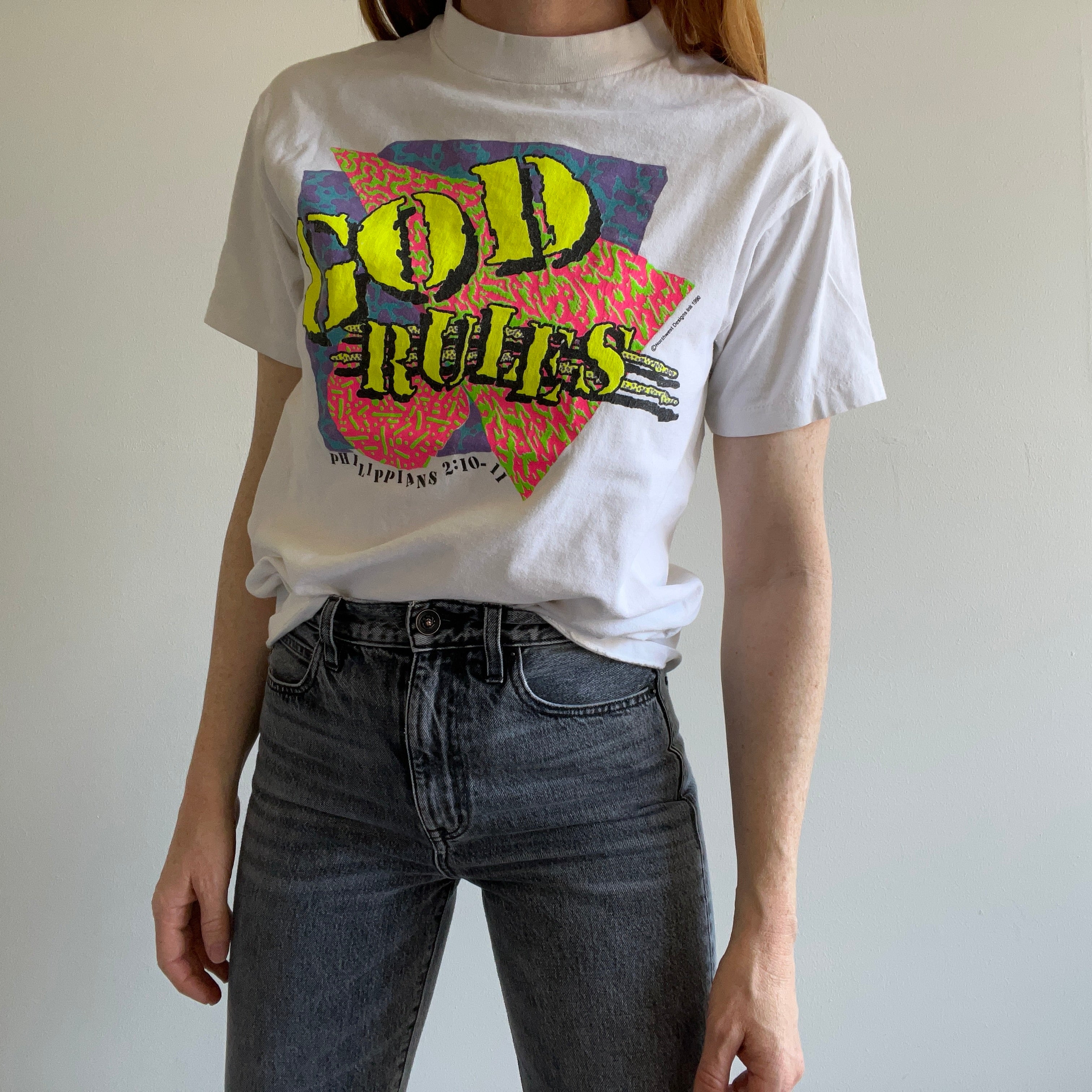 1990 God Rules Front and Back T-Shirt