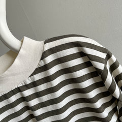 1980s Striped 1/2 Sleeve Mock Neck Crop