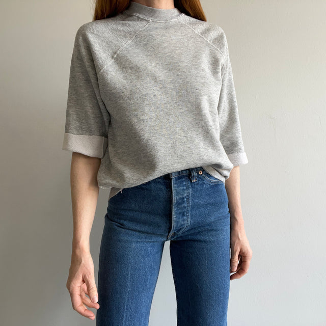 1980s Cut Sleeve Super Thin Gray Sweatshirt