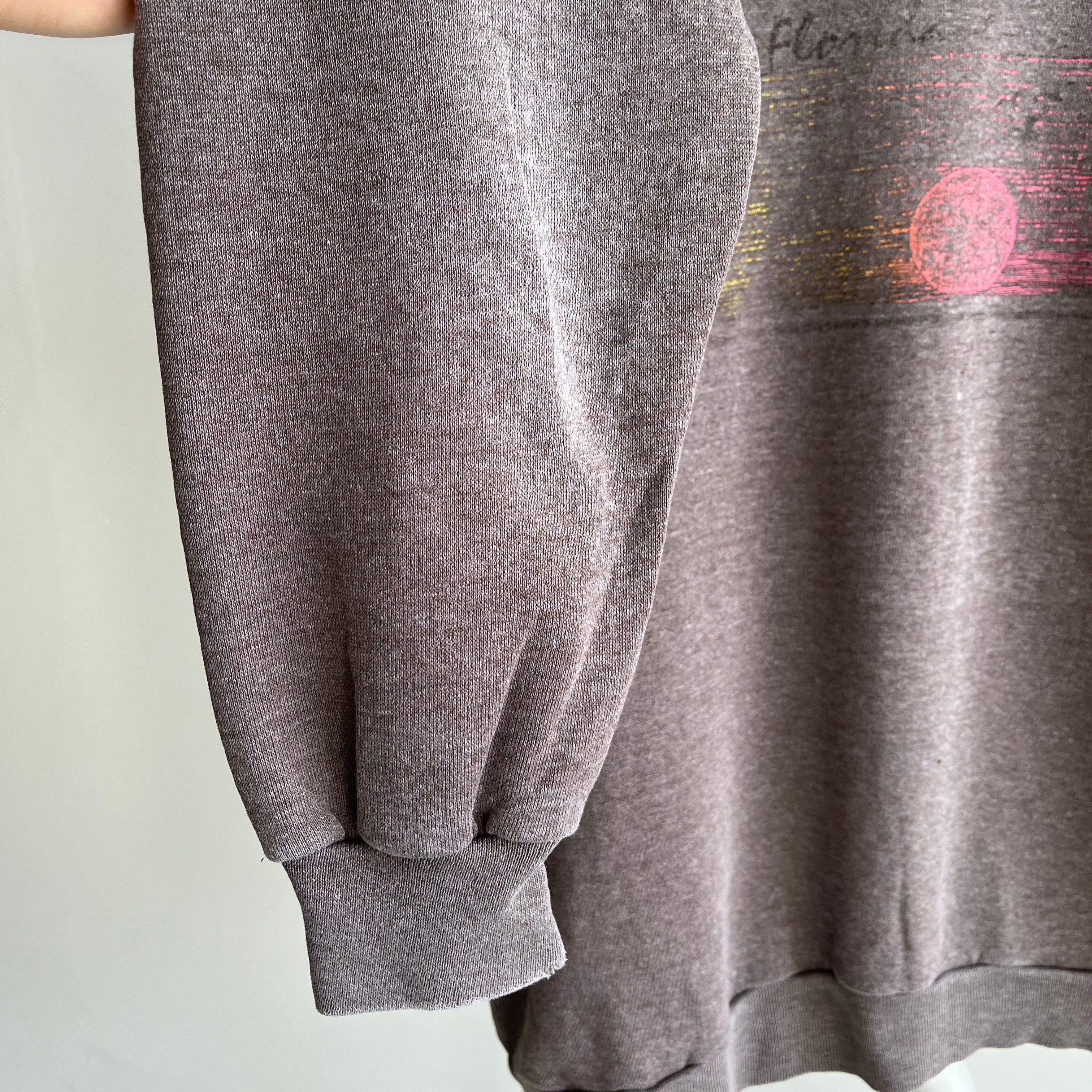 1980s Super Faded Florida Bronze/Gris/Brown Slouchy Worn Sweatshirt