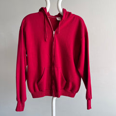 Sweat à capuche zippé rouge/magenta des années 1970 par Sportswear