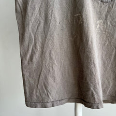 T-shirt de poche en coton gris parfaitement battu des années 1980 !!!