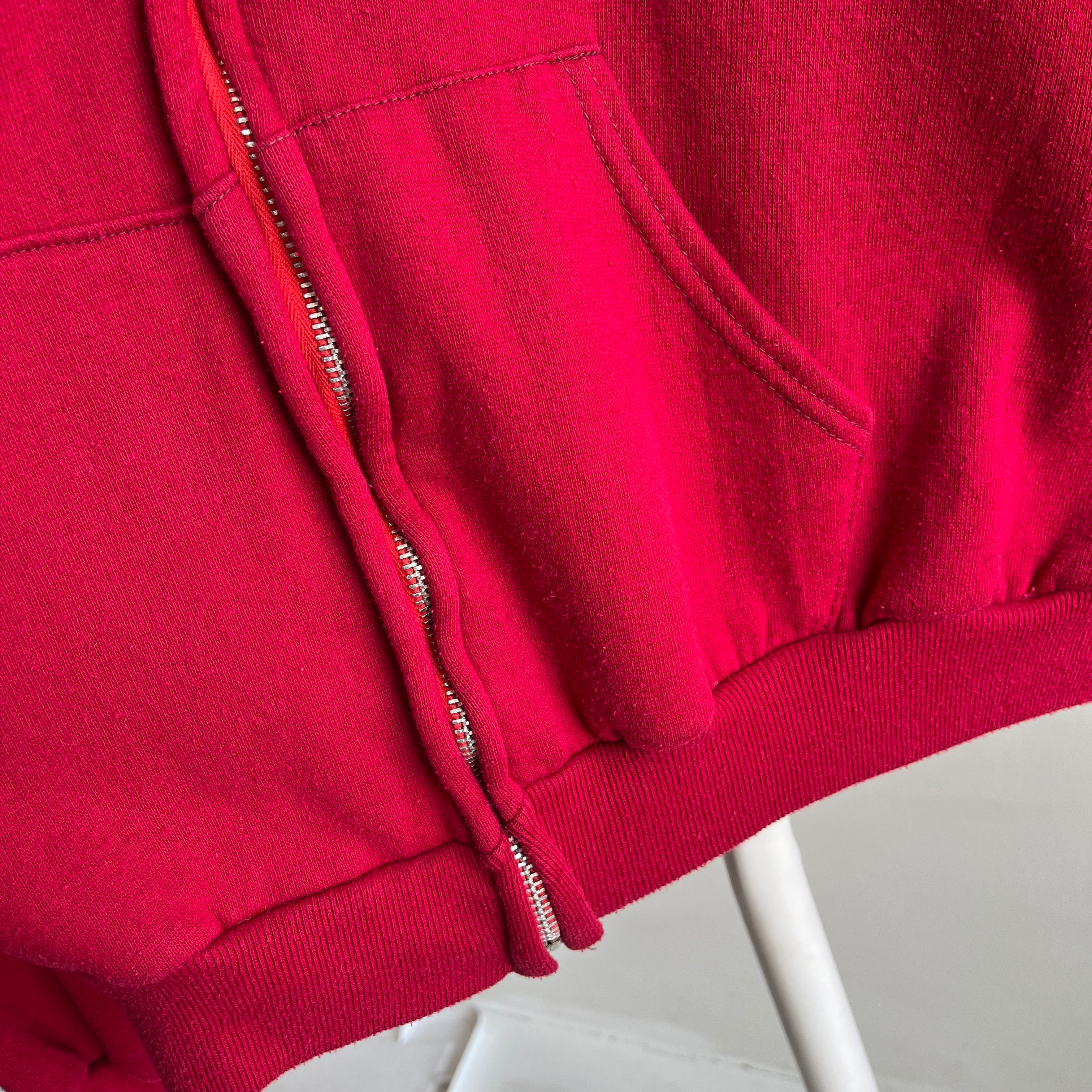 Sweat à capuche zippé rouge/magenta des années 1970 par Sportswear