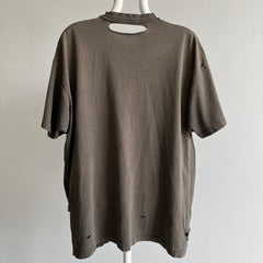 1990s Grade F Blank Faded Black Pocket T-Shirt - Single Stitch