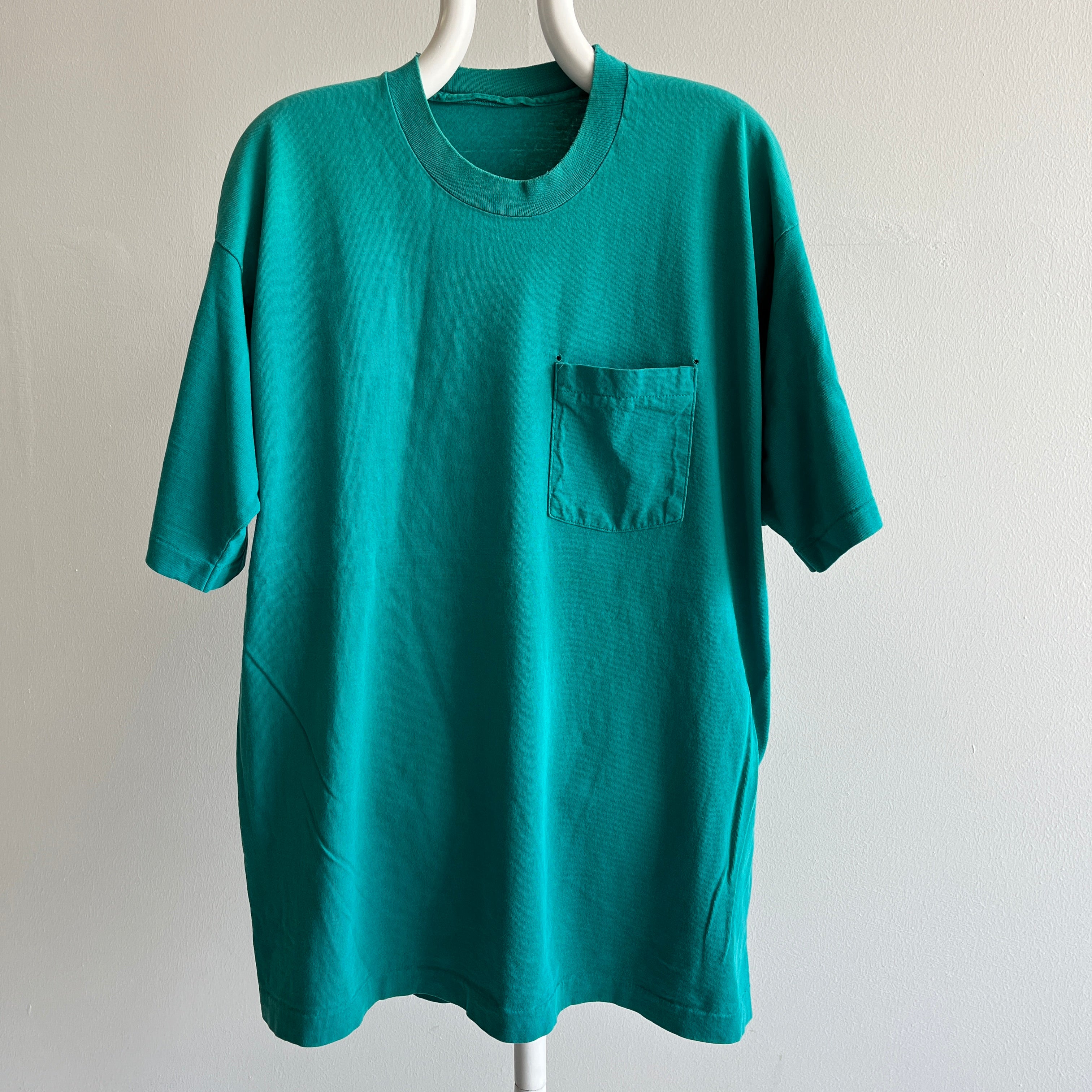 T-shirt surdimensionné sarcelle Beat Up Pocket des années 1980