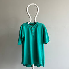 1990s USA Made Long Teal Henley T-Shirt