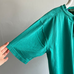 1990s USA Made Long Teal Henley T-Shirt