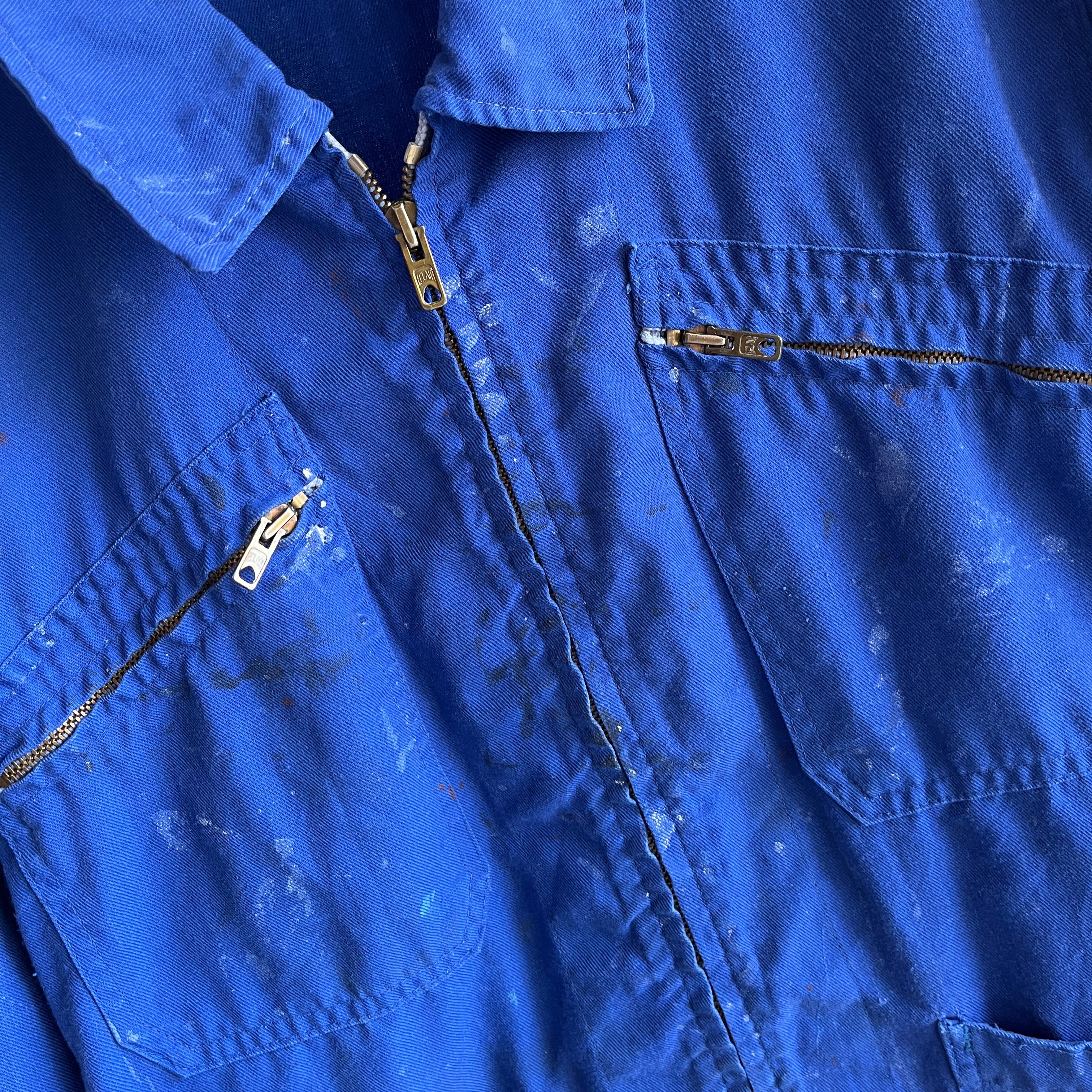 1970/80s Paint Stained and Mended Zip Up French Chore Coat.