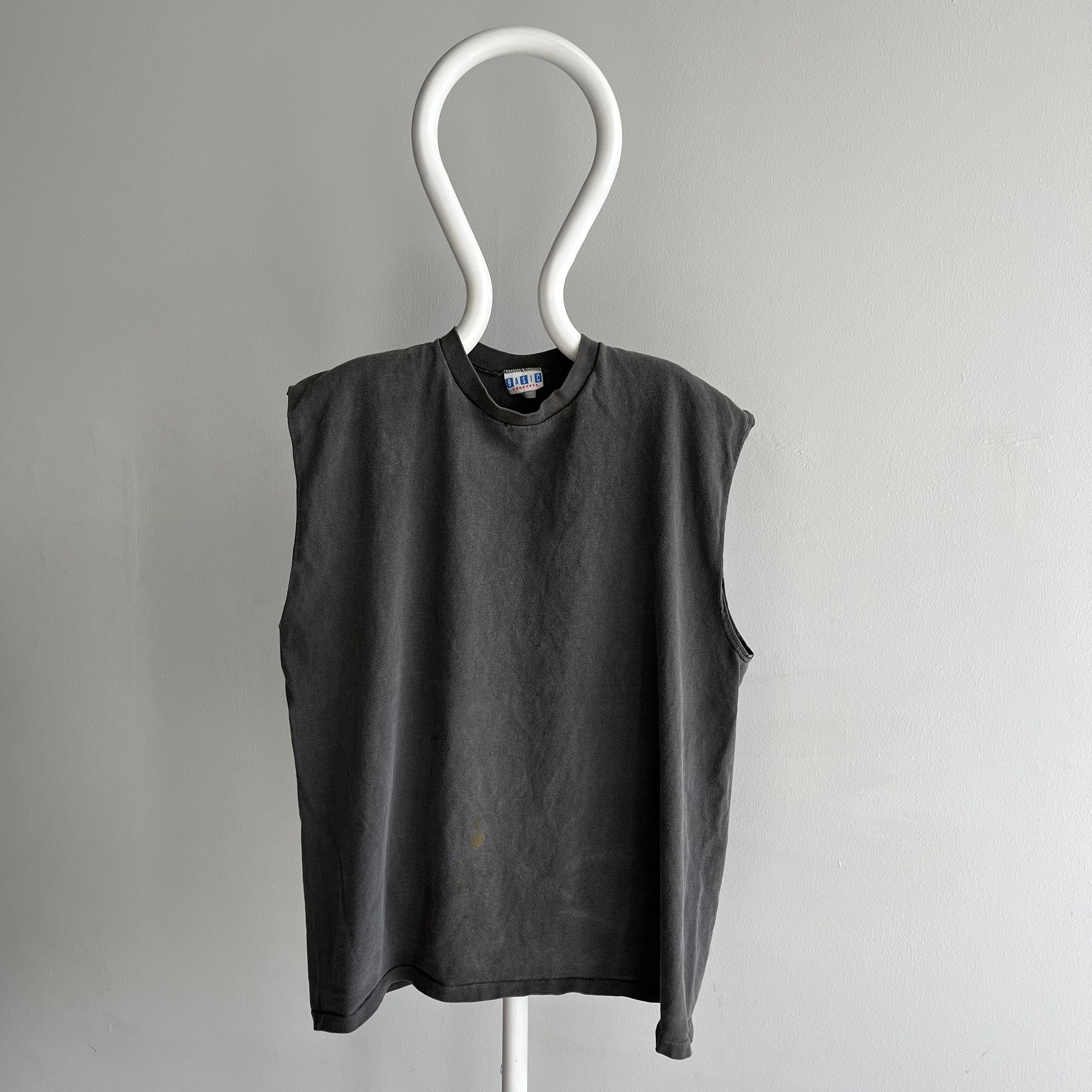 1980s Extremely Faded Black to Gray Cotton DIY Oversized Tank