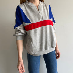 1980s Color Block 1/4 Zip with Pockets Sweatshirt