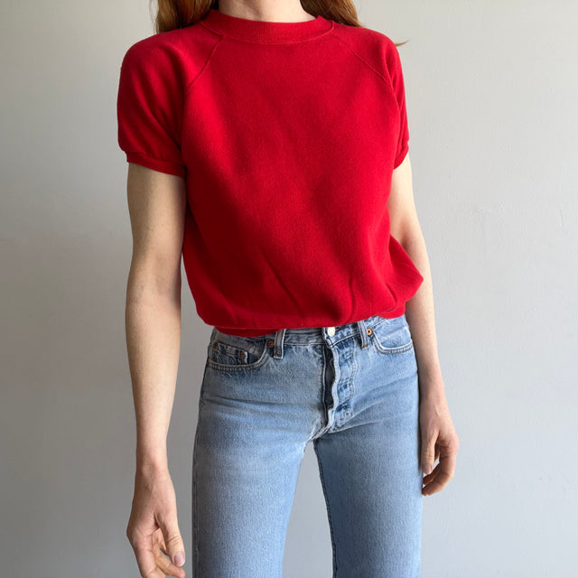 1980s Blank Red Warm Up Short Sleeve Sweatshirt