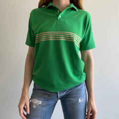 1980s Kelly Green and Gold Striped Polo T-Shirt