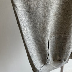 1980s Paper Thin Thrashed Bleach Stained Beat Up Long Gray Hoodie